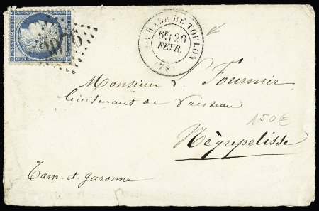 N°60 OBL GC 3076 + T17 "La rade de Toulon (78)" (1873) sur lettre. Pothion ind 18. TB
