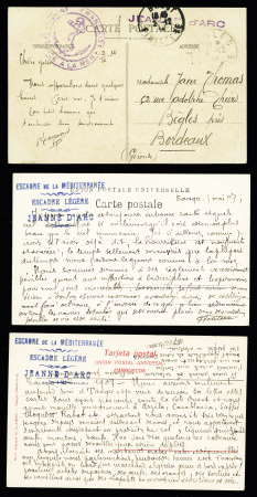 6 cartes postales avant 1914 avec diverses griffes de la Jeanne d'Arc (3) et du croiseur Mirabeau. TB
