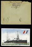 11 lettres et CP avec vues et griffes du croiseur cuirassé Victor Hugo avant 1918. TB