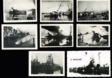 47 photos (dont reproductions modernes) du sabordage de la flotte française à Toulon le 27 novembre 1942. TB