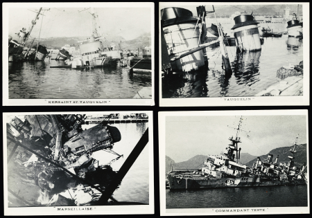 47 photos (dont reproductions modernes) du sabordage de la flotte française à Toulon le 27 novembre 1942. TB