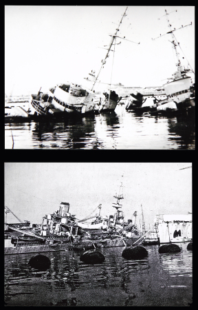 47 photos (dont reproductions modernes) du sabordage de la flotte française à Toulon le 27 novembre 1942. TB