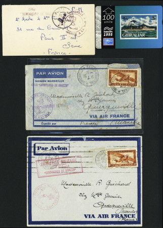 15 plis anciens et modernes de l'aviso colonial Savorgnan de Brazza dont 3 d'Indochine 1938) et une télécarte de Gibraltar (1995). TB