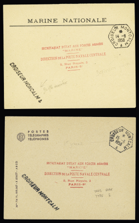 Env. PTT avec très rare CAD haxagonal type 2 "Croiseur Montcalm" (15.6.1958 - 1er jour d'utilisation). TB, cote 185€ en 1987