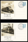 Série complète de 10 entiers cartes postales 8F bleu turquoise de l'expo des cheminots philatélistes de 1949 (Storch - Françon - Sinais Gan J2a à J2j), OBL de l'expo. TB. Cote 120€