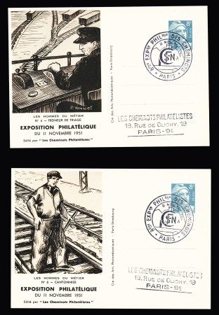 Idem - série de 10 entiers cartes postales TSC de l'expo de 1951 "Les Hommes du métier" (SAGJ 3a à 3j). TB. Cote 120€
