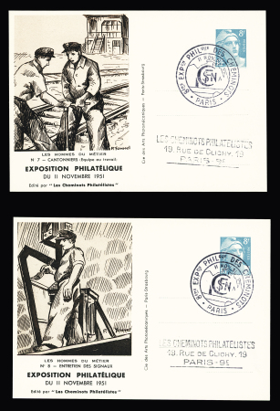 Idem - série de 10 entiers cartes postales TSC de l'expo de 1951 "Les Hommes du métier" (SAGJ 3a à 3j). TB. Cote 120€