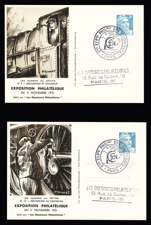 Idem - série de 10 entiers cartes postales TSC de l'expo de 1951 "Les Hommes du métier" (SAGJ 3a à 3j). TB. Cote 120€