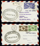 Lot de 11 premiers vols Trapas : 1947 Nouméa - Papeete (4) - 1947 Nouvelle-Calédonie Ile Wallis - 1947 Wallis Nouvelle-Calédonie (3) - 1947 Papeete Nouméa (1). TB lot