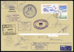 Lettre de Fiji pour la Nouvelle-Calédonie (22.6.1976) avec même cachet, grande enveloppe AFF Nouvelle-Calédonie PA 169 + Wallis PA 62 OBL Nouméa (28.6.76) avec marques des douanes des escales et signatures des membre