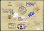 Lettre de Fiji pour la Nouvelle-Calédonie (22.6.1976) avec même cachet, grande enveloppe AFF Nouvelle-Calédonie PA 169 + Wallis PA 62 OBL Nouméa (28.6.76) avec marques des douanes des escales et signatures des membre