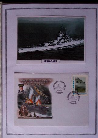 Lot de 33 lettres et cartes postales sur le bâtiment de ligne Jean Bart dont entier postal CP 1F20 Pétain OBL hex "Batiment de ligne jean Bart" (2.9.42 - rare millésime à 2 chiffres). TB