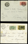 35 lettres et cartes postales (dont entiers postaux), la plupart affranchies avec types Faidherbe et Palmier dont n°21 + 26 sur LR avec griffe de recommandation provisoire d'Ouidah (1914) et n°22 OBL Carmama. TB