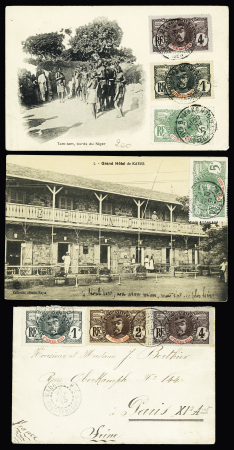 17 lettres et cartes postales AFF types Faidherbe et Palmier dont n°5 OBL Bandiagara sur une petite lettre. TB