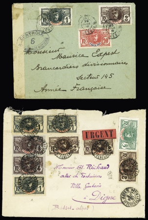 17 lettres et cartes postales AFF types Faidherbe et Palmier dont n°5 OBL Bandiagara sur une petite lettre. TB