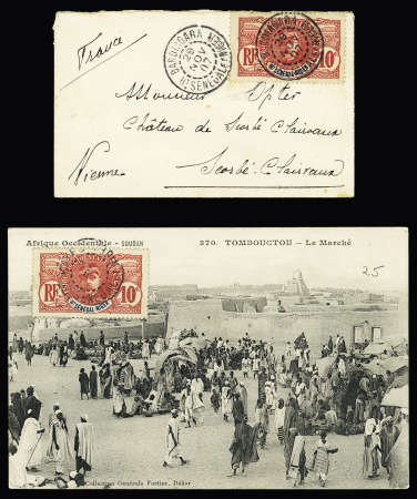 17 lettres et cartes postales AFF types Faidherbe et Palmier dont n°5 OBL Bandiagara sur une petite lettre. TB