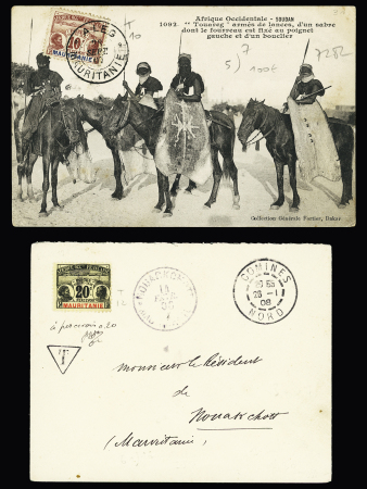 3 lettres et 1 carte postale non affranchies, avec timbres-taxe n°9, n°10 (2), n°11, n°12, OBL Nouakchott (3) et Aleg (1). TB