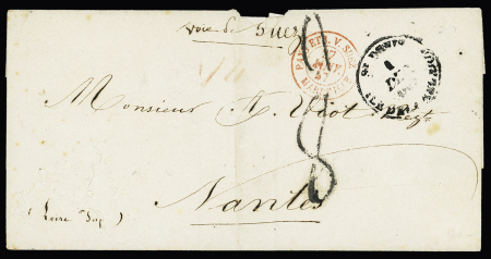 Pli de St Denis 1 dec 1856 pour Nantes, taxe tampon