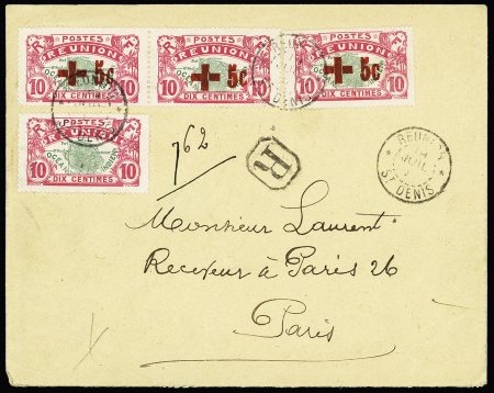 N° 81 x3 +60 sur lettre rec. de St Denis 1915 pour