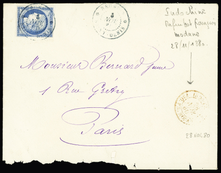N° 23 obl. càd bleu Saint Denis 1880 sur env. (mal
