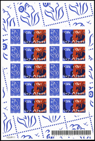 Marianne de Lamouche, feuillet de 10 timbres autoadhésifs
