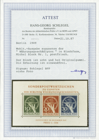 BF N° 1 Réforme monétaire, **, TB. Cert. Schlegel