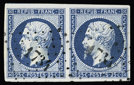 N° 10 25c bleu, belles marges, en paire obl. PC 1734