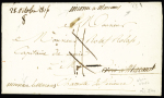 Lettre du Ministère de la Justice de Paris pour Marans avec au verso double déboursé "Deb 16 Marans" et "Deb 16 Marennes" (1816), ind 21 chaque, pièce d'exposition