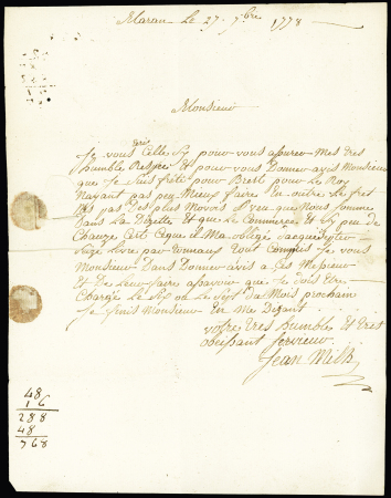 MP "Daligre-Marans" (1778 - L n°5), ind 11. TB