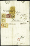 N° 21, 4 pièces + 23 + 24 OBL GC 5080 + T15 "Alexandrie Egypte" (1865) sur lettre pour Tournon (Ardèche), trace de papier collant, B/TB