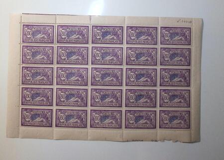 N° 144 60c Merson en panneau complet de 25 timbres,