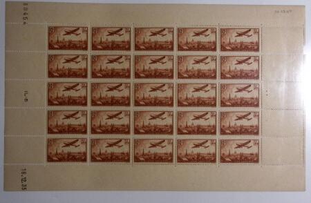 POSTE AERIENNE n° 13 en feuille complète de 25 timbres,