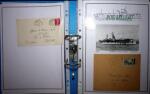 Classeur bleu clair de bureau contenant 111 plis et cartes postales sur les porte-avions (Lafayette, Bois Belleau, Colossus, Arromanches, Béarn, Dixmude). TB