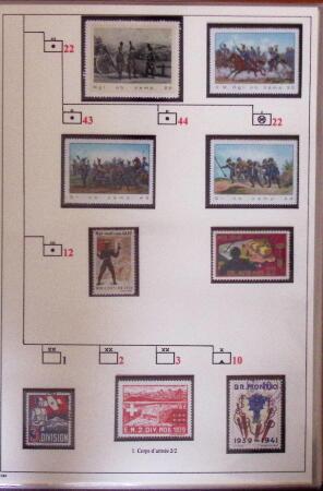 1939-1945 Collection sur les vignettes de la mobilisation dit "timbres pour soldats", superbement présentée en 4 albums avec une grande variété d'unités militaires, TTB