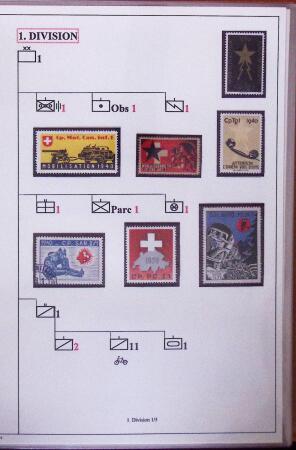 1939-1945 Collection sur les vignettes de la mobilisation dit "timbres pour soldats", superbement présentée en 4 albums avec une grande variété d'unités militaires, TTB