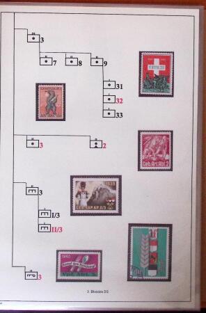 1939-1945 Collection sur les vignettes de la mobilisation dit "timbres pour soldats", superbement présentée en 4 albums avec une grande variété d'unités militaires, TTB