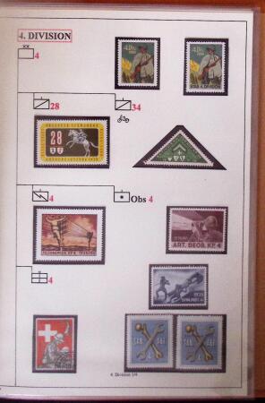 1939-1945 Collection sur les vignettes de la mobilisation dit "timbres pour soldats", superbement présentée en 4 albums avec une grande variété d'unités militaires, TTB
