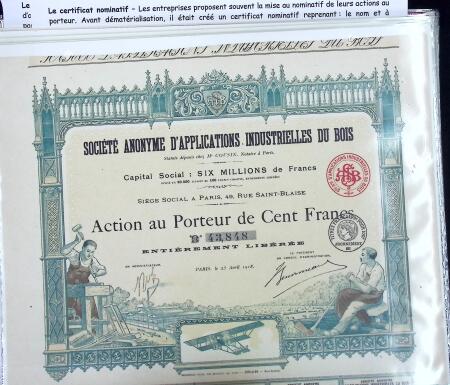 Collection d'exposition sur la Scripophilie (actions