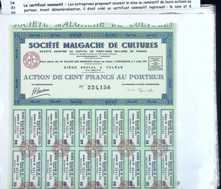 Collection d'exposition sur la Scripophilie (actions