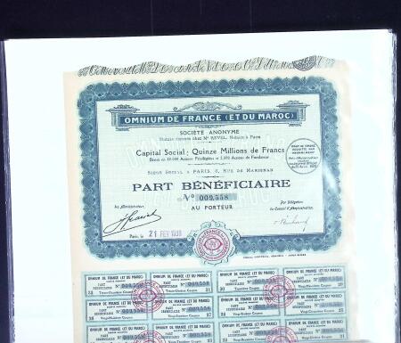 Collection d'exposition sur la Scripophilie (actions