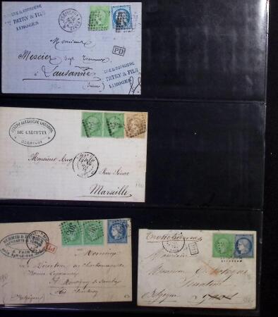 1871-72 N°35 5c vert-pâle sur bleu, ensemble spécialité