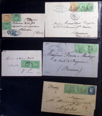 1871-72 N°35 5c vert-pâle sur bleu, ensemble spécialité