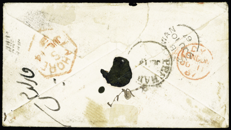 1867 Envelope to Peshawar/India bearing a 1865-67 6d