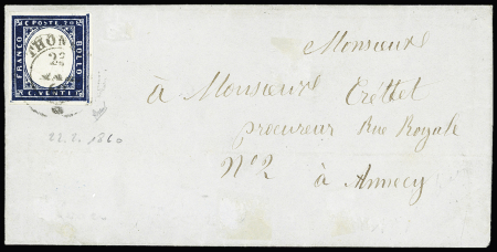 THONES càd sarde 23.02.1860 sur n°12 20c bleu foncé