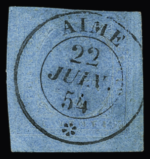 AIME càd sarde 22 juin 1854 sur n°5 20c bleu, belle