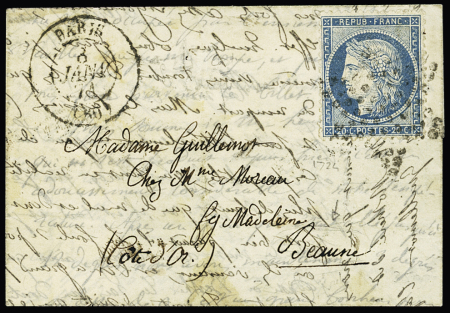 Rare cachet de départ T15 Paris (60) 08.01.1871 sur