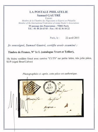N° 1c 10c bistre verdâtre foncé sur petite lettre