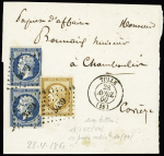 N° 13+14 Combinaison 10c bistre-jaune +20c bleu en