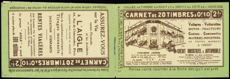 170-C1 10c Pasteur Carnet de 20 sans pub Sé"rie 49,