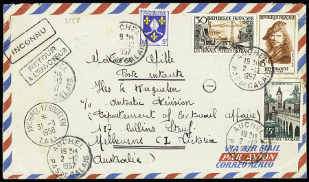 TAAF n°1 OBL CAD "Archipel Kerguelen TAAF" (23.3.56) sur env Scotem (acheminé par l'aviso Lapérouse). TB